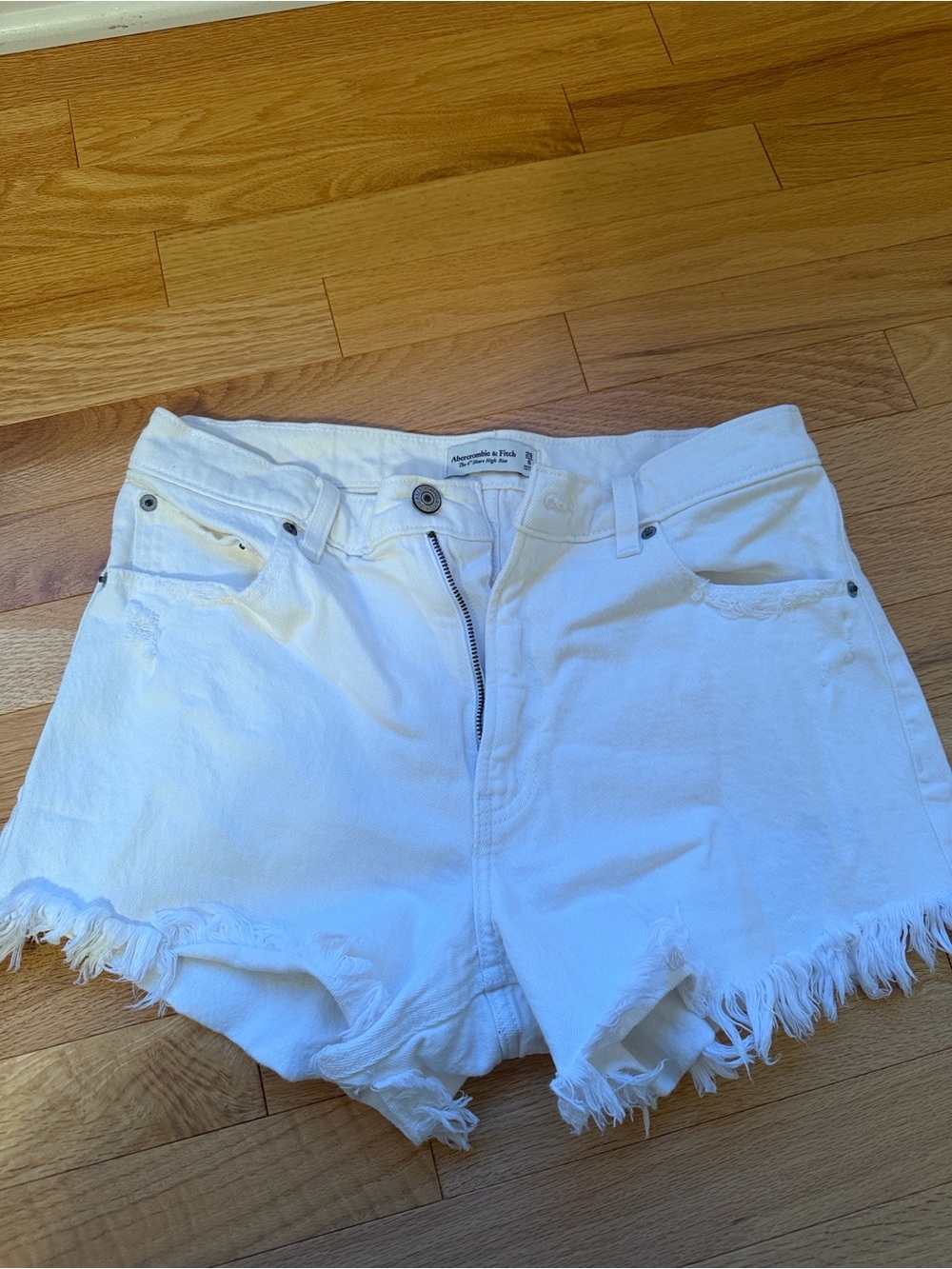 Abercrombie & Fitch White Denim Frayed Hem Shorts